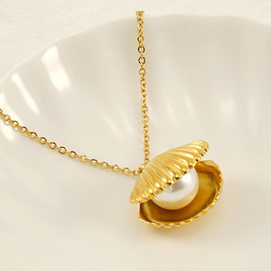 Zogxin Pearl Shell Jewelry Set 18k Gold Plated Titanium Steel Necklace Earrings Ring Women's Fashion Everyday Wear - Product Image 3