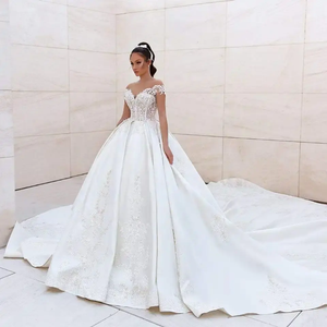 Abiti da <span class=keywords><strong>Sposa</strong></span> LY-WD1274 Vestidos De Novia Abito Nuziale in Raso con Ricami in Pizzo e Applicazioni Stile Principessa per Spose Taglie Forti - Product Image 1