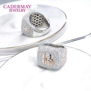Cadermay Jewelry Letter <b>Ring</b> 925 <b>Silver</b> Micro Pave Moissanite Men's Personalized Hip Hop <b>Statement</b> <b>Ring</b> - Product Image 2