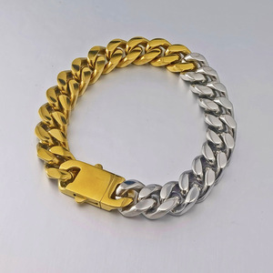 สร้อยข้อมือผู้ชายสแตนเลสสตีลสองสีแบบคิวบา ชุบทอง 18K สไตล์ฮิปฮอป หนา  ของขวัญเครื่องประดับ - Product Image 5