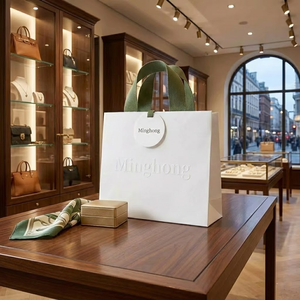 Sacs shopping en papier cadeau <span class=keywords><strong>de</strong></span> luxe personnalisés, matériaux recyclables et écologiques, poignée vert olive, emballage haut <span class=keywords><strong>de</strong></span> gamme, vente au détail haut <span class=keywords><strong>de</strong></span> gamme - Product Image 3