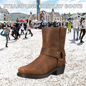 Botas de Motociclista para Hombre, de Piel Sintética, Altura al Tobillo, con Cierre de Cordones, para Todas las Temporadas, Fiestas, Disfraces de Caballero - Product Image 4