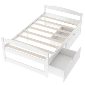 DB-Cama moderna de plataforma de tamaño doble con cajones blancos, madera maciza y material de teca para muebles de dormitorio y hogar - Product Image 5