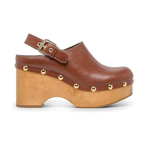 Sabots à talons pour femmes, sabots à plateforme cloutés avec bride arrière, talon compensé rétro à bout fermé, mules tendance, chaussures décontractées - Product Image 1