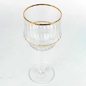 Flûte à pied long élégante et légère, à bord doré, design côtelé, soufflée à la main, pour mariage - Product Image 3