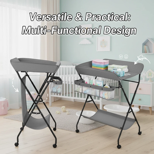 محطة تغيير حفاضات الأطفال 0.8 إطار حديدي لوح بولي بروبيلين قابل للطي تصميم مدمج مع منظم تخزين اختياري وعلامات مخصصة - Product Image 5