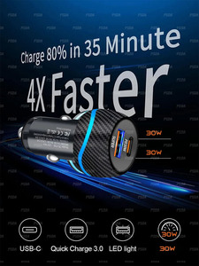 PD30W USB <span class=keywords><strong>C</strong></span> Super Fast Car Charger 60W <span class=keywords><strong>Tipo</strong></span> <span class=keywords><strong>C</strong></span> Car Carga rápida PD/PPS & QC <span class=keywords><strong>Cargador</strong></span> de encendedor de cigarrillos para Samsung iPhone 16 - Product Image 3