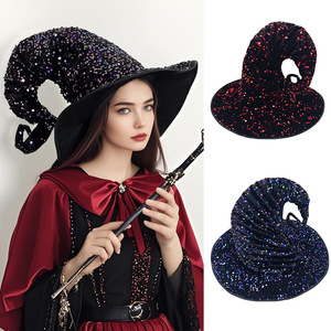 Chapeau de sorcière Luling Yaoyao, taille unique, paillettes rouges, paillettes colorées, costume de fête d'Halloween, accessoire de cosplay - Product Image 1