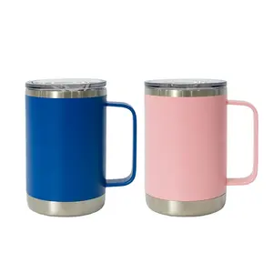 16oz individueller doppelwandiger vakuumisolierer edelstahl-Reise-Kaffeebecher mit Griff BPA-freiem Deckel