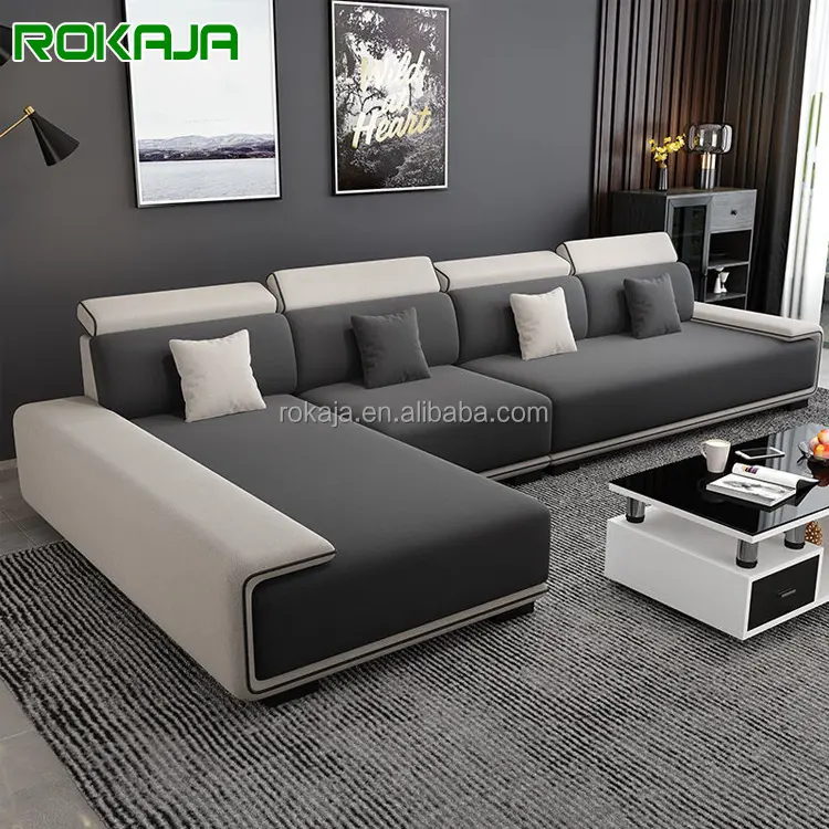 Hot Selling Fabric L-Shape Sofa Set Simple Living Room Furniture Modular Sectional Sofa Hotel Apartment 6 7 8 Seater Sofa