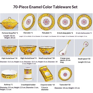 Vaisselle en porcelaine de Jingdezhen, nouveau style chinois, en porcelaine osseuse, émail jaune impérial, service d'assiettes et de bols, avec bordure Phnom Penh - Product Image 6