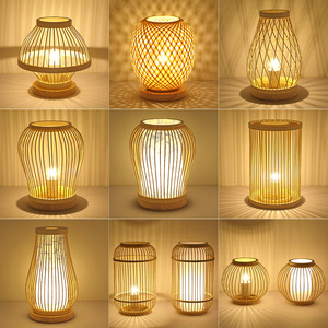 Lampe de table d'ambiance rechargeable de style japonais rétro pour chambre d'hôtel, salon de thé, lampe de sol décorative antique tressée HM-BO-R28 Japonaise - Product Image 2