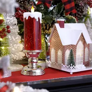 Рождественская меняющая цвет Светодиодная водная свеча с золотой подставкой, беспламенные переливающиеся блестящие светодиодные свечи для украшения рождественской вечеринки