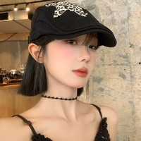 Casquette Newsboy Rétro Kaki Y2K Unisexe à Imprimé Léopard avec Patch Étoile et Rivets, Réglable, pour Usage Quotidien et Performance