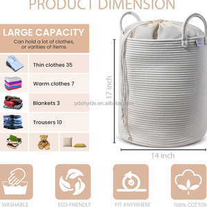 Cesta de ropa para guardería barata personalizada al por mayor, cesta de juguete para bebés, cesta de almacenamiento de cuerda de algodón para mantas, almohadas, ropa - Product Image 2