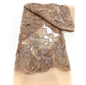 Tela de Encaje Africana con Cuentas, Tul Bordado de Alta Calidad, Hermosas <span class=keywords><strong>Lentejuelas</strong></span> Bordadas para <span class=keywords><strong>Vestido</strong></span> de Fiesta Asoebi - Product Image 3