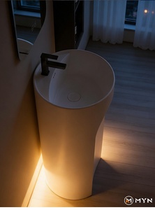Lavabo sur pied au design moderne en forme <span class=keywords><strong>d</strong></span>'arche, en pierre artificielle solide blanc mat, pour intérieur et extérieur - Product Image 4