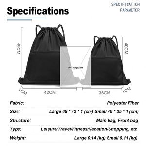 Best Seller Custom <b>Drawstring</b> <b>Backpacks</b> Oxford Waterproof <b>Drawstring</b> <b>Backpack</b> with Front Zipper Pocket Cinch Bag for Sports Gym - Product Image 4