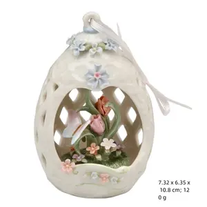 Ceramic easter decoration Fine Porcelain Butterfly with Tulip Flowers in Egg Shape Dome Ornament Figurine, 4-1/4" H
