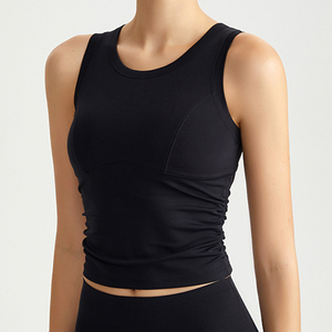 Débardeur de sport fitness avec coussinet de poitrine intégré, froncé élastique, coupe ajustée, séchage rapide, soutien-gorge de sport sans manches pour la course et l'extérieur - Product Image 3