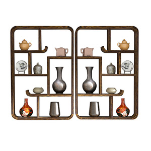 Chinese Style Solid Wood <b>Wall</b> <b>Mounted</b> Display <b>Shelf</b> Irregular Shape Multi Compartment For Teapots Study Room - Product Image 5