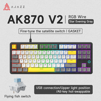 Clavier mécanique de jeu Ajazz Ak870 V2 tri-mode filaire + sans fil 2.4G, interrupteur Kailh, remplaçable à chaud, montage sur joint, RVB, 87 touches, ergonomique