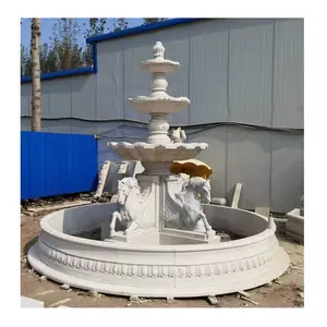 Custom Garden Carving Natural White Marble Stone Large Outdoor Horses Head Water Fountains Statue Sculpture With Horse