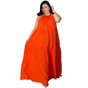 Robe d'été décontractée pour femme, style swing, dos nu, sans manches, couleur unie, taille naturelle, respirante, lavable, en jersey, grandes tailles - Product Image 5
