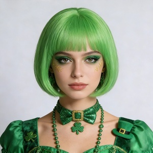 Perruque Bob Courte Verte Anime Carnival Cross-border avec <span class=keywords><strong>Frange</strong></span> en Fibre Haute Température, Modèle Ondulé Effet Air, Styles Variés pour Cosplay - Product Image 2
