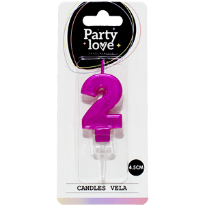 Vela de Cumpleaños Party Love Color Fucsia Número 2, 4.5 cm - Product Image 1