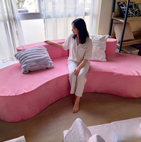 Ensemble de canapés modulaires carrés en mousse multi-places, brun caramel, rose pastel, moderne, en tissu, pour salon