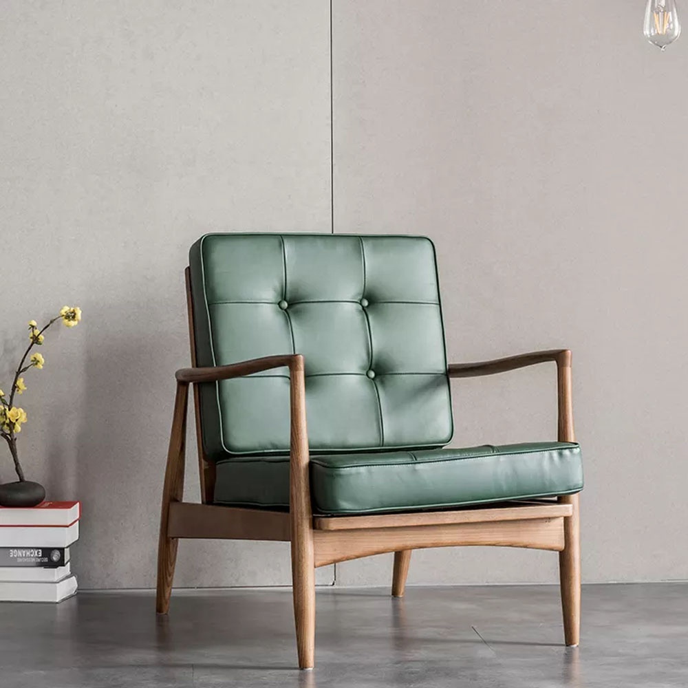 Relaxing Leather Lounge Chair with Upholstered Armchair Nordic modern living room furniture balcony leisure sofa chair