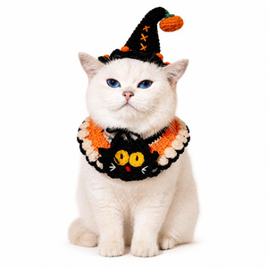 Collar de Halloween para mascotas, tejido a mano, con alas de murciélago, sombrero de bruja, calabaza de felpa, fantasma, babero divertido y calentador de cuello para gatos y perros - Product Image 2