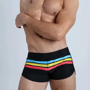 新款同性恋运动行李箱男装沙滩条纹短行李箱泳衣