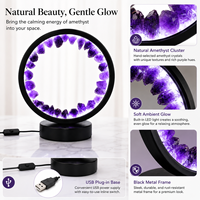 Lampe de table USB à 3 couleurs en cristal d'améthyste naturelle, veilleuse ronde, décoration d'intérieur, cadeau