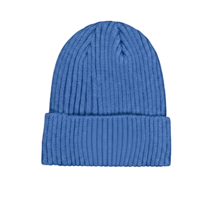 Bonnet unisexe de couleur unie 100 % acrylique tricoté à la machine, bonnet d'hiver décontracté et chaud pour adultes, design côtelé bleu - Product Image 2