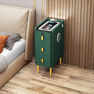 Modern Luxury Wood Smart <strong>30cm</strong> <strong>Bedside</strong> <strong>Table</strong> With Led Light Fingerprint Wireless Charging Speakers Drawer Hotel Bedroom Furniture - Product Image 4