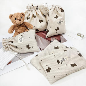 Mignon sac de rangement en velours côtelé imprimé ours en peluche avec fermeture éclair et sac de maquillage bouche cordon main dans la main pour transporter un sac de rangement - Product Image 2