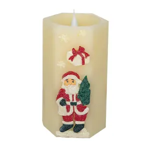 Home decoration Christmas candle wax price best gift carved santa claus pillar candle flickering 3D moving flame