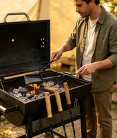 Accessoires pour barbecue au charbon de bois, ensemble de 2 outils pour foyer, pelle à charbon et pique à brasier en fer avec manche en bois