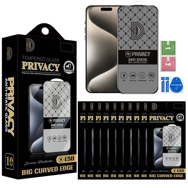 Wholesale 9h Anti-spy Privacy Unbreakable Tempered Glass Screen Protectors for iphone 16 15 Plus 17 18 Pro Max 10pc in 1 Package