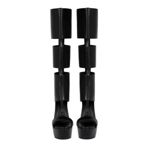 Sandales bottes à <span class=keywords><strong>talon</strong></span> plateforme pour <span class=keywords><strong>femme</strong></span>, style européen, sexy, à larges rayures noires, tendance, grande taille 44 - Product Image 3