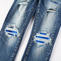 Pantalon slim en jean 100 % coton délavé bleu style hip-hop urbain euro-américain pour homme avec accents mi-printemps YAOTON