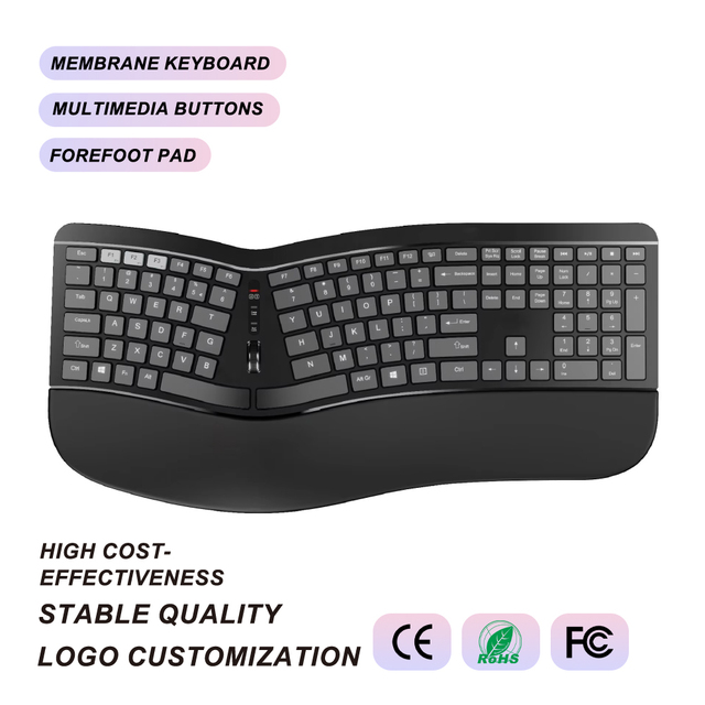 109-Key Wireless USB Keyboard Ergonomically Split Design with Multi-Keys Anti-Ghosting Membrane Operation Business Office Use