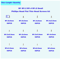 Kit de 12 types de micro-vis Phillips, vis de remplacement minuscules pour la réparation de montres, lunettes, téléphones, ordinateurs portables, avec boîte de rangement