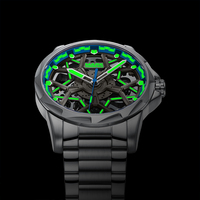 Montre mécanique automatique Mark Fairwhale pour homme, boîtier en acier, bracelet métallique ajouré, étanche, lumineuse, montre-bracelet de style professionnel FW-6800
