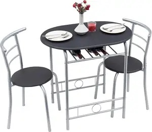 3-Piece Bar Table Set Round Tabletop Chair for Kitchen Dining Room Space-Saving table set with 2 chairs
