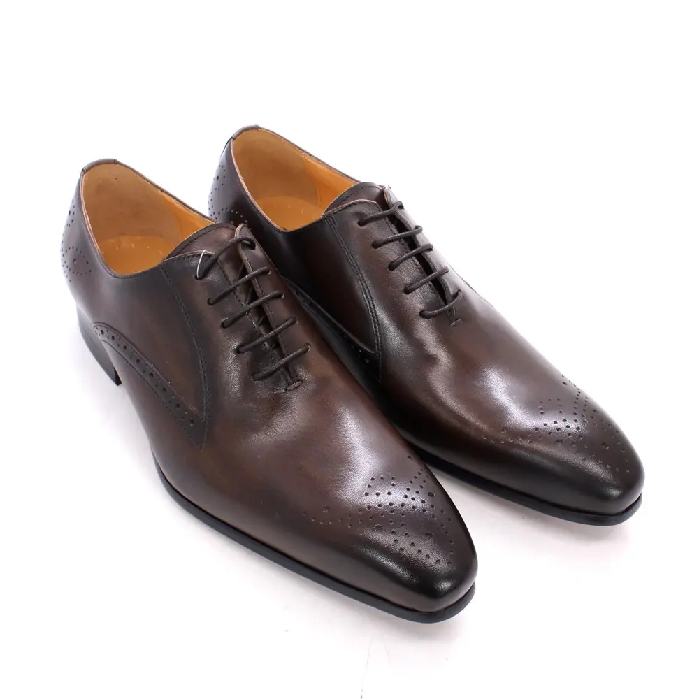 Luxury brand oxford brogues black brown pointed toe lace up men dress formal wedding leather shoes for men