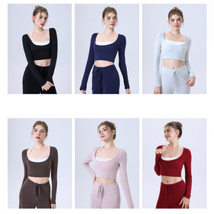 CX5589เสื้อผ้าผู้หญิงแบบ2 in 1เสื้อครอปสำหรับผู้หญิงเสื้อออกกำลังกายแบบนู้ดเสื้อบราโยคะสีพื้น - Product Image 5