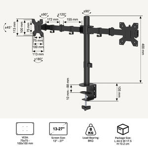 حامل شاشة مزدوج KHCOOHOO بآلية رفع ODM لشاشات 13-27 بوصة، يتحمل 9 كجم لكل ذراع، قابل للتعديل والدوران <span class=keywords><strong>360</strong></span> درجة، مصنوع من الفولاذ - Product Image 6